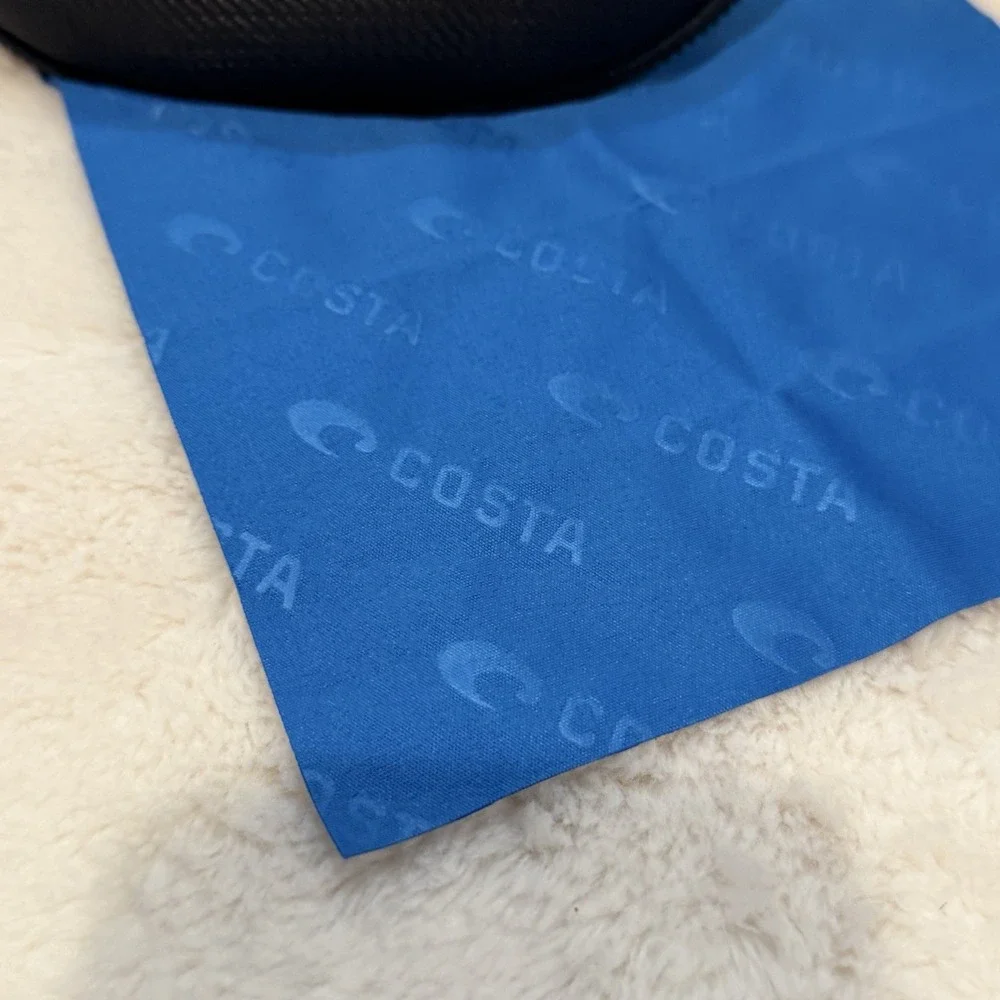 Costa Del Mar Zippered Hard Shell Black Sunglass Case & Blue Logo Cleaning Cloth